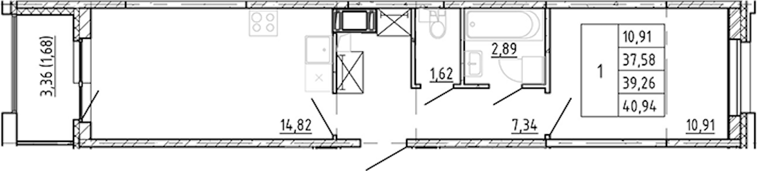 1-комнатная квартира 37.58 м², 3/12 эт., ЖК «Полис Новоселье»